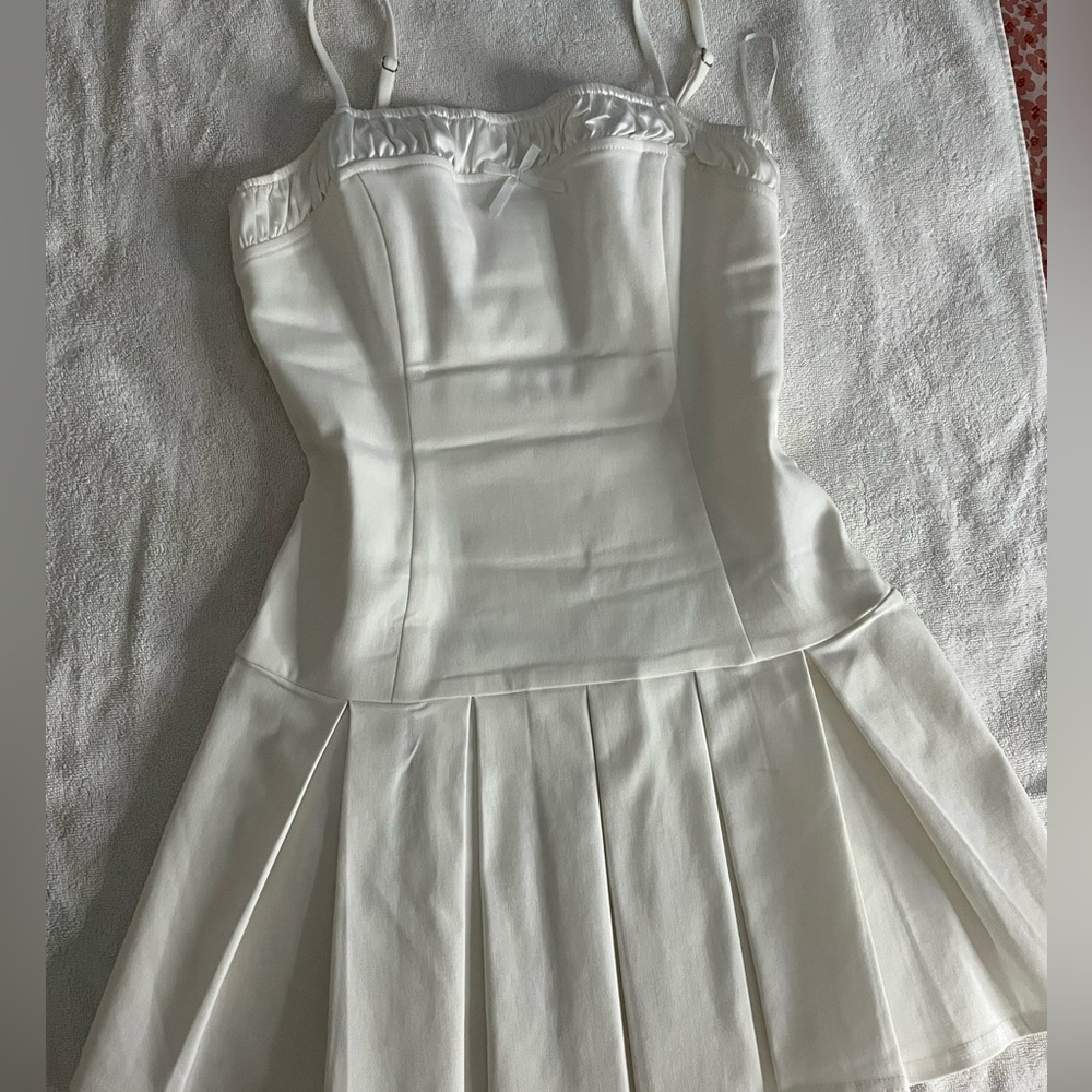 Fashion Nova White Pleated Mini Dress